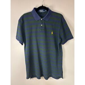 Polo Ralph Lauren Custom Fit Striped Rugby Shirt Men's Size L Navy Green Yellow